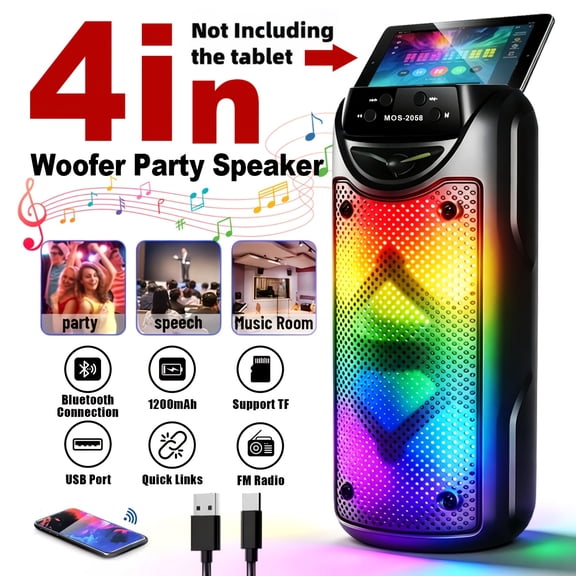 8000W Portable Wireless Subwoofer Speaker, Dual Drivers Stereo Sound System with RGB Ambient Lights, Bluetooth Speaker for Birthday Parties, Family Gatherings and Outdoor Camping