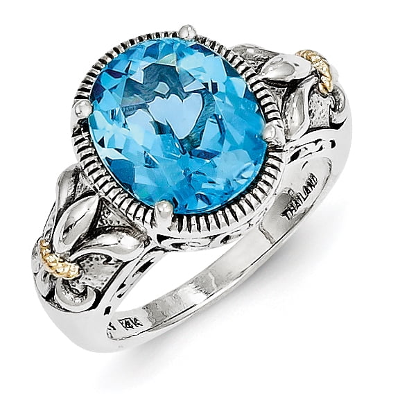 Sterling Silver w 14k Blue Topaz Ring by Saris and Things QG