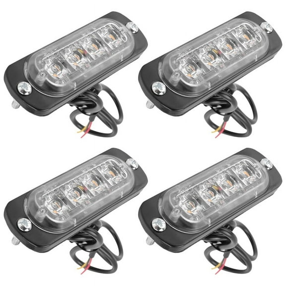 4Pcs 4 Led Amber Recovery Strobe Lights 12V 24V Orange Grill Breakdown Flashing