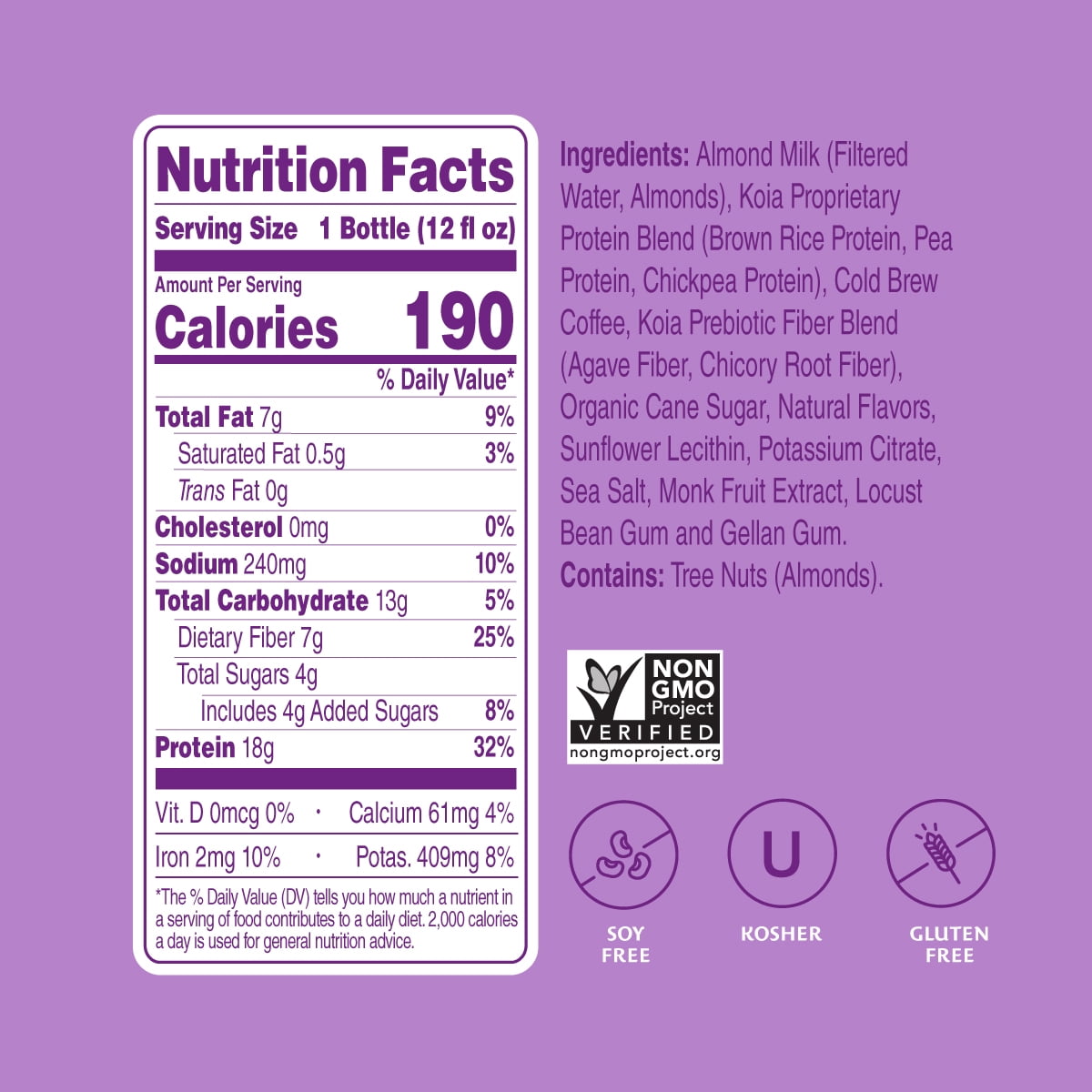 Koia Protein Nutritional Shake, Cold Brew Coffee, 18g Plant Protein, Non-Dairy Ready to Drink