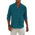 thumbnail image 6 of JULMCOMO Mens Shirts Short Sleeve Casual Dress Shirt Button Down Beach Shirt Vacation Solid Color Summer Tops,Cyan, 6 of 6