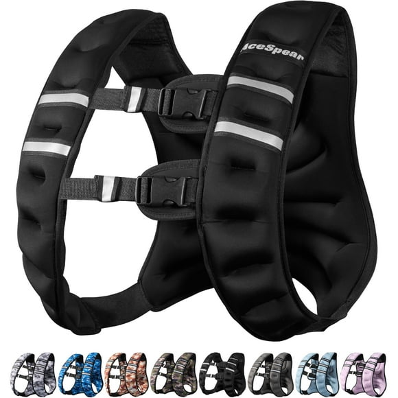 Chaleco pesado AceSpear, 18 libras, negro, ajustable, reflectante