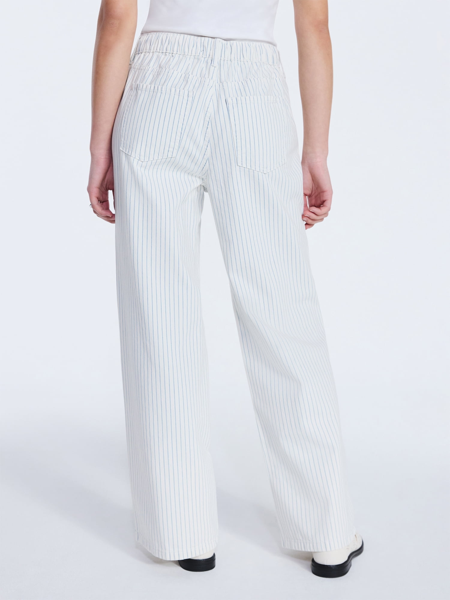 Free Assembly Women's and Women's Plus Striped Wide Leg Relaxed Jeans with Elastic Waist, Sizes XS-4X