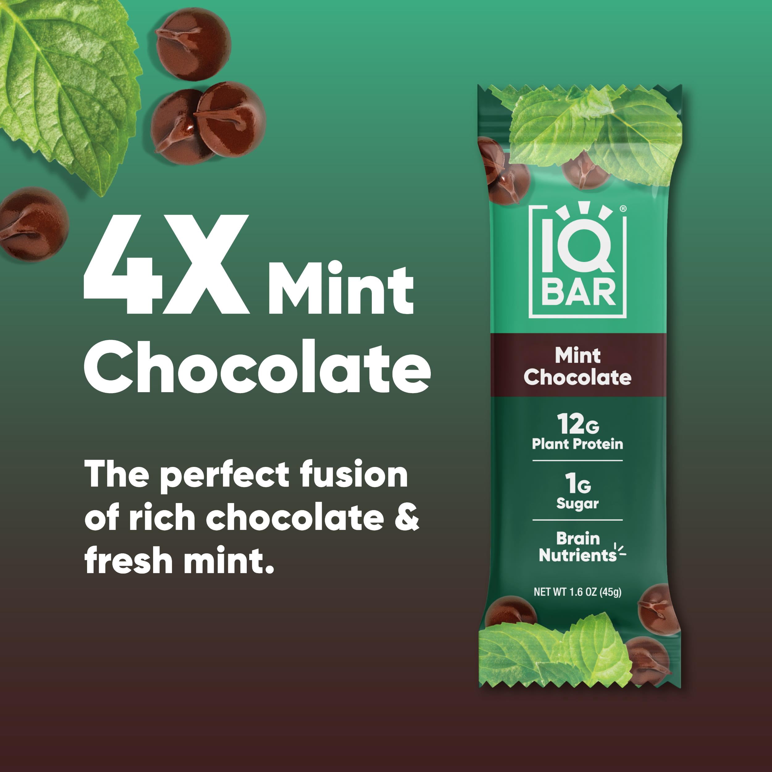 IQBAR Mint Chocolate Protein Bars - Vegan Energy Bars - High Fiber Vegan Snacks - 4 Count Box