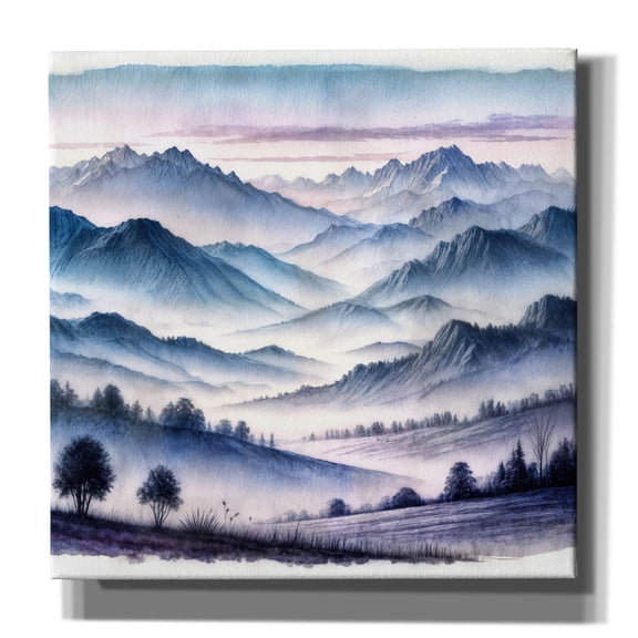 Epic Graffiti 'Purple Mountains Scene Watercolor' by Rey Klimt Canvas Wall Art, 12" x 12"