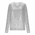 thumbnail image 5 of Thousandth Women's Sparkly Sequin Tops Casual V Neck Party Blouse Long Sleeve Loose Fit Glitter Tunic Shirt Holiday Christmas Outfit for Women, 5 of 7