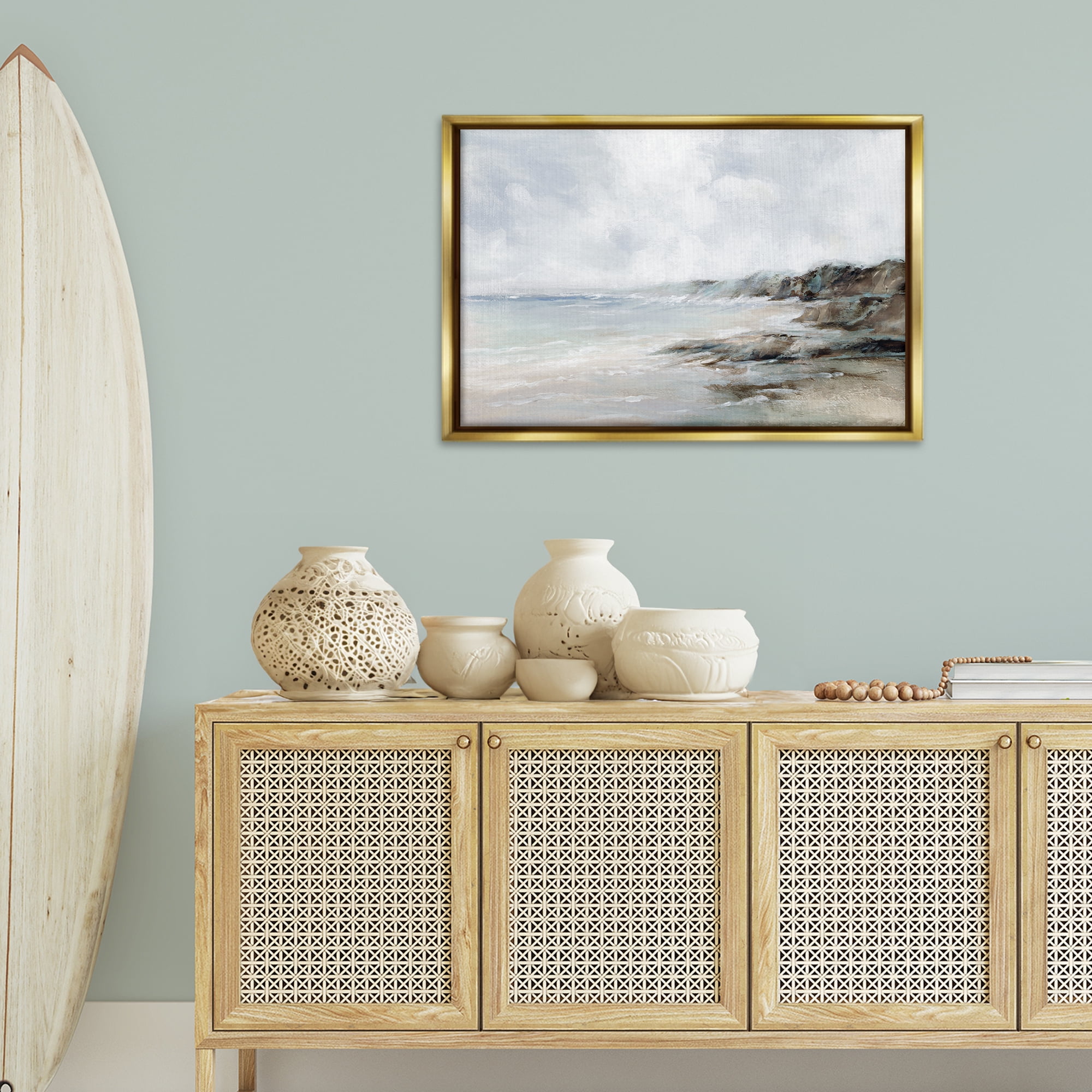 Stupell Industries Classic Shoreline Cliffs Nautical & Beach Painting Gold Floater Framed Canvas Art Print Wall Art, 31 x 21