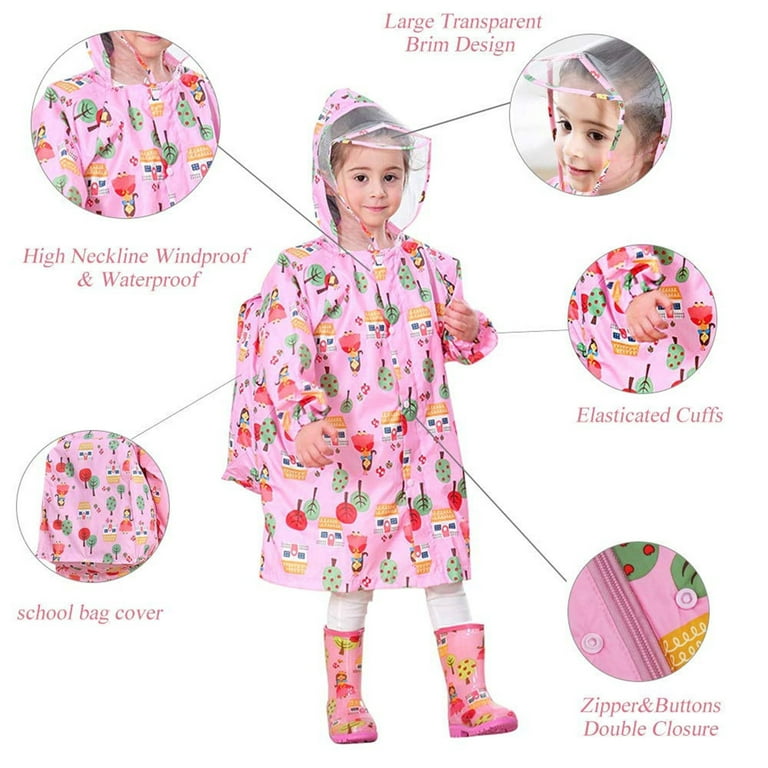 Real Daffodil Kids PVC Round Neck Full Sleeve | Seam Sealed Raincoat | With  Extra Space for Backpack/School Bag | Rain coat for Boys and Girls 