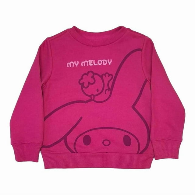 Sudadera Infantil Estampada Hello Kitty Talla 12 Color Rosa en tejido french terry suave con manga larga, cuello redondo y puños acanalados. Presenta diseño lineal de My Melody con texto glitter, ideal para ropa deportiva infantil cómoda y para todas las estaciones.