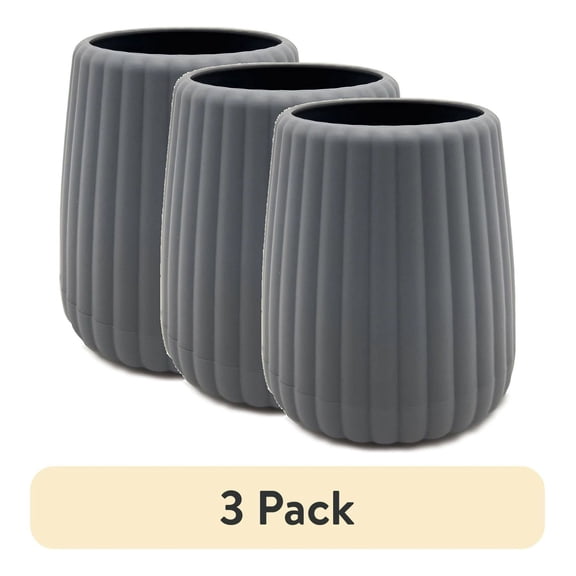 (3 pack) Rubberized Plastic Ribbed Toothbrush Holder, Grey