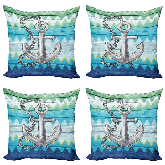 Ambesonne Anchor Throw Pillow Cover 4 Pack, Nautical Chevron Zigzags, 18", Multicolor