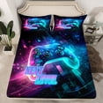 thumbnail image 2 of Homewish Gradient Gamepads Twin Sheet Sets 3pcs for Kids Teens,Futuristic Cubes Plaid Twin Fitted Sheet Microfiber,Abstract Ombre Video Game Breathable Flat Sheet,Luxury Bedroom Decor, 2 of 7