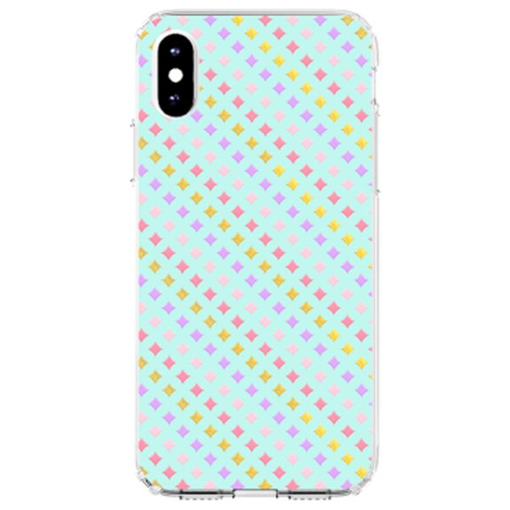 DistinctInk Clear Shockproof Hybrid Case for iPhone X / XS (5.8" Screen) - TPU Bumper, Acrylic Back, Tempered Glass Screen Protector - Pastel Diamond Pattern - Pink Purple Teal