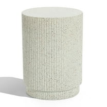 LuxenHome Ivory White Cement Round Outdoor Side Table