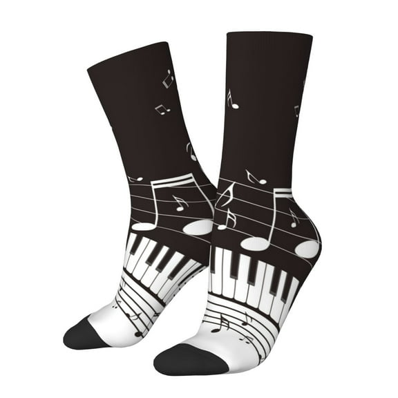 Honeii Piano Keys With Musical Notes Print Adult Socks,Crew Socks,Casual Calf Socks,Daily Wear Socks for Men & Women, Perfect for Sports, Casual and Everyday Use
