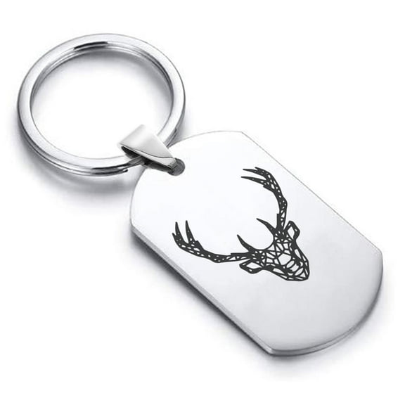 Stainless Steel Geometric Polygon Deer Animal Dog Tag Keychain Circle Ring