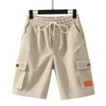 thumbnail image 2 of WTOBBY Men's Corduroy Cargo Bermuda Shorts with Elastic Drawstring Waist, Outdoor Athletic Loose Fit for Summer Sports Activities ,Beige 2XL, 2 of 5