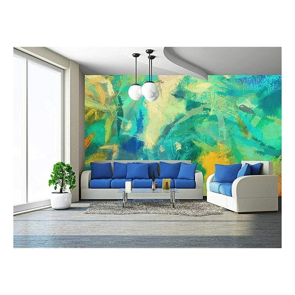wall26 - Art Abstract Painted Background with Green, Blue and Orange Blots - Removable Wall Mural | Self-Adhesive Large Wallpaper - 100x144 inches