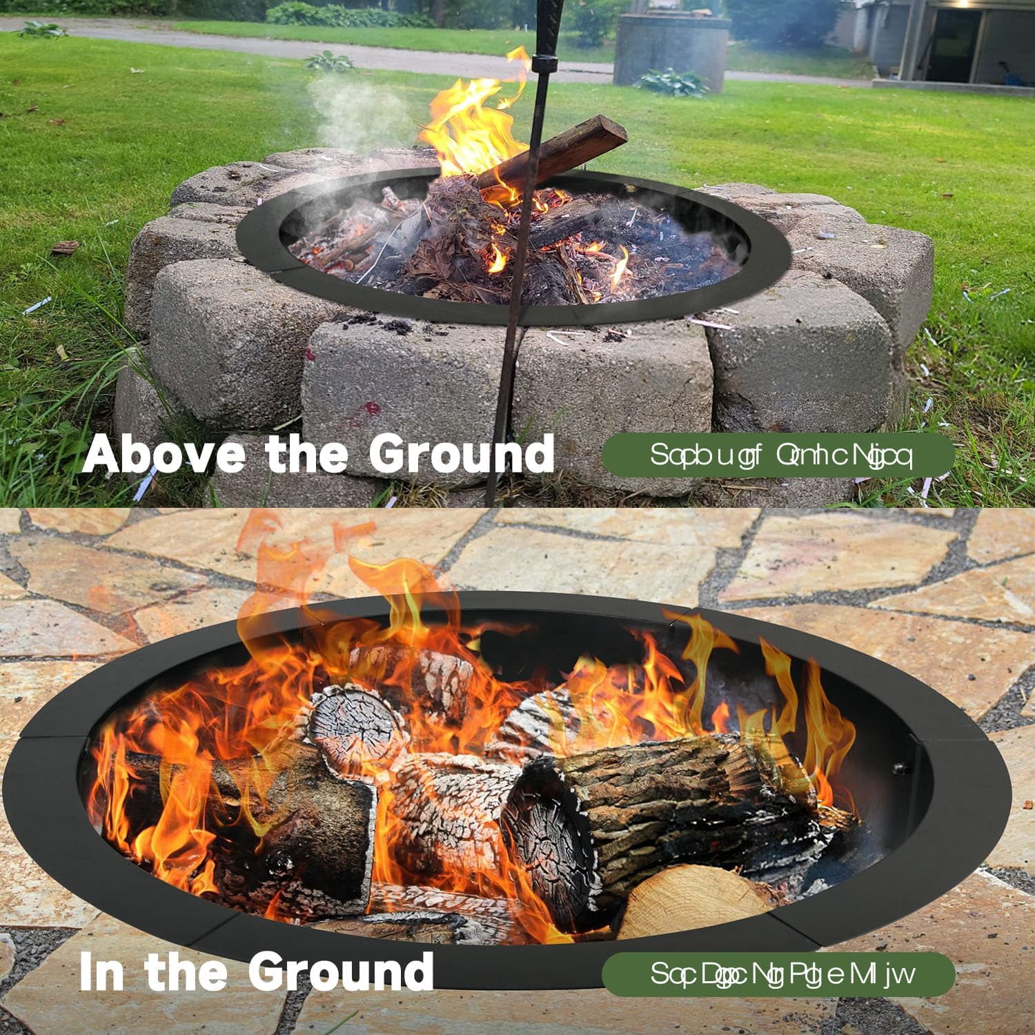 Round Metal Fire Pit Ring for DIY Campfire Wood Burning Insert Fire Pit Liner Heavy Duty Firepit Rim with Collar Support Bonfire Outdoor Camping Cooking Patio Backyard, Black 32"