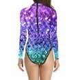thumbnail image 2 of Alvivi Women's Mermaid Swimsuit Tummy Control Bathing Suit Long Sleeve One Piece Rash Guard Swimwear Purple L, 2 of 3