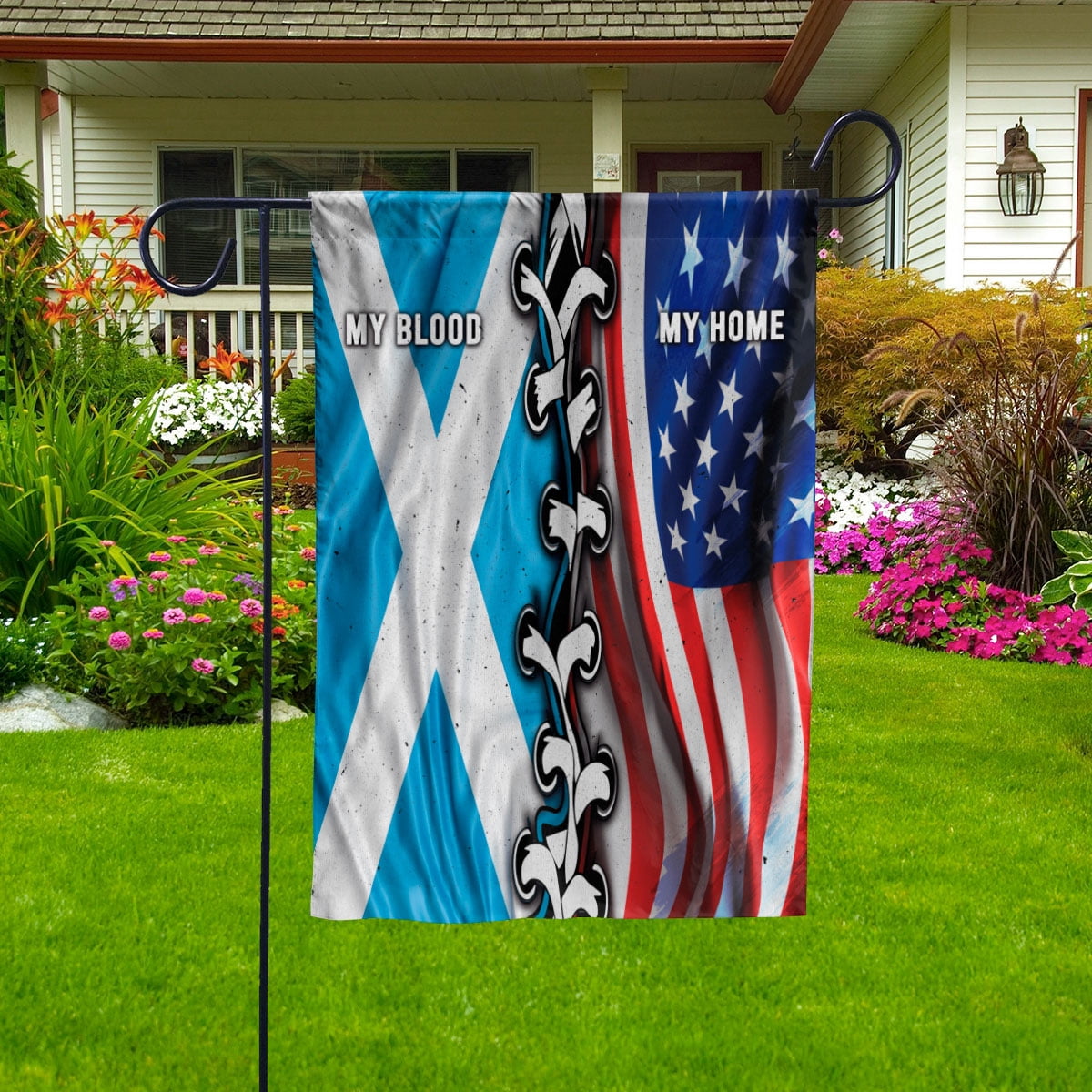 Flags-Scottish American My Home My Blood Flag Scottish Part House Flag, Double-Sided Decorative Outdoor Flag, Patriotic Polyester Yard Flag 29.5 x 39.5 in