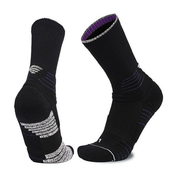 Xfvqtps Mens Running Socks Cushioned Absorb Sweat Bottom of Towel Long Tube Socks for Outdoor Cycling Running Sports Socks Black