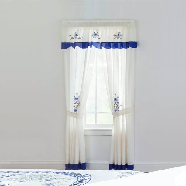 Brylanehome Ava Embroidered Valance, Cobalt Blue Curtains For Kitchen