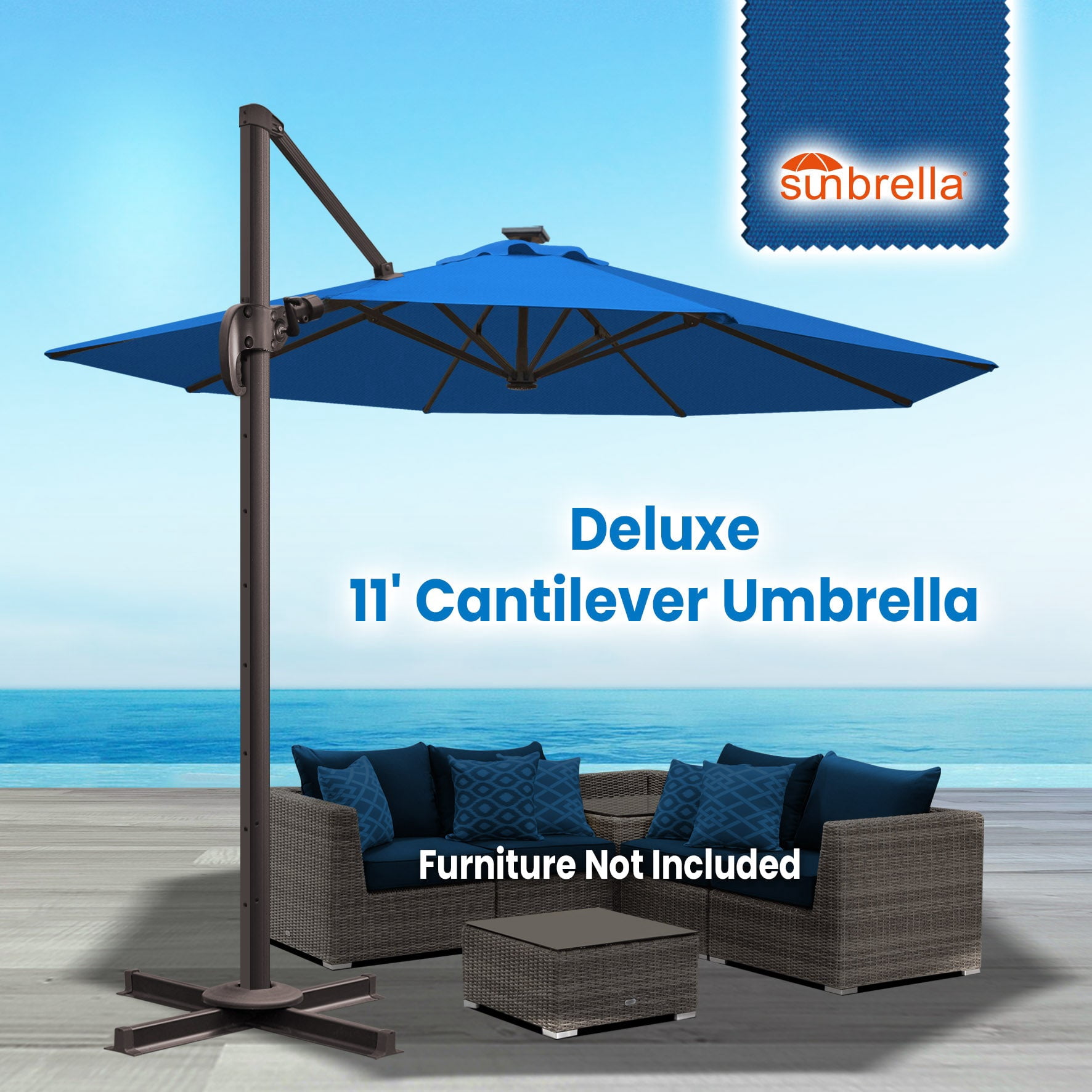 SUNRISEUMBRELLA Roma hanging umbrella Sunbrella Cover Patio Umbrella Garden Outdoor (11',Pacific Blue)
