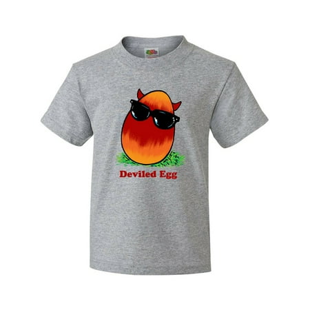 Inktastic Easter Red and Orange Deviled Egg with Horns and Sunglasses Youth T-Shirt