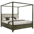 thumbnail image 2 of Seon Queen Canopy Bed w 4 Posters, Ivory Upholstery, Dark Cocoa Brown, 2 of 6