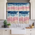 thumbnail image 2 of Pink Blue Curtain Valances Set Beige Gradient Ocean Wave Abstract Beach Coastal Kitchen Curtains 36&nbsp;inch Length Rod Pocket Valance and Tiers 3 Piece Set Small Bedroom Bathroom Laundry Decor, 2 of 9
