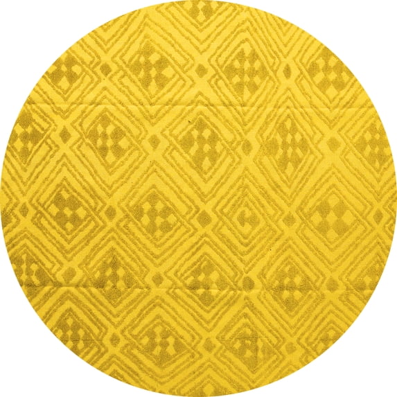 Ahgly Company Indoor Round Abstract Yellow Modern Area Rugs, 7' Round