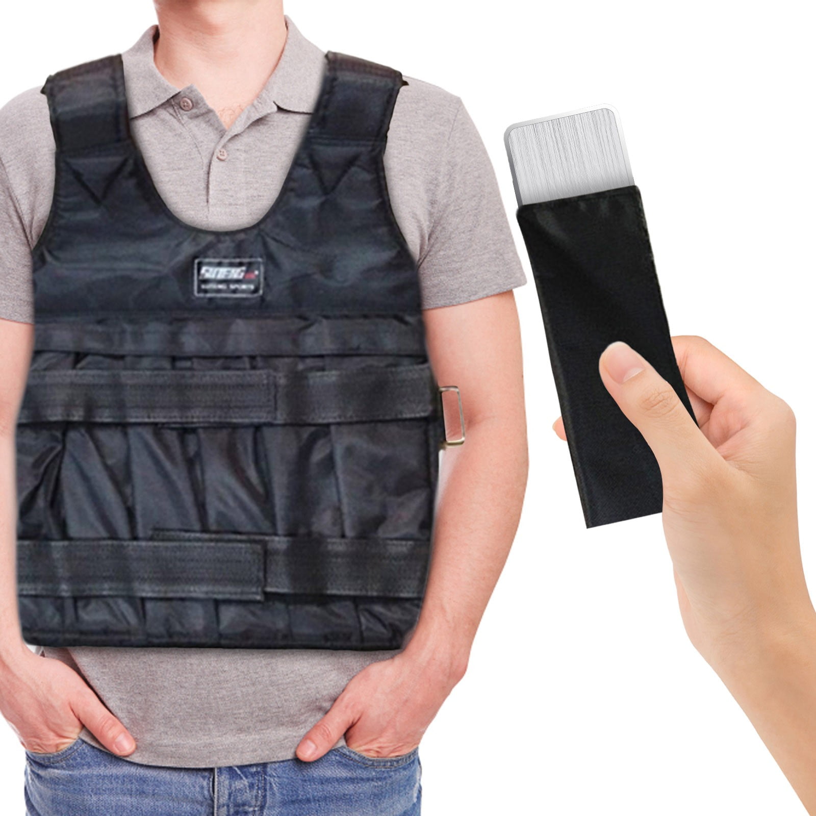 FEISHENTT Adjustable Weighted Vest Up to 110LB Workout Weight Vest Exercise Training Fitness Jacket Running Vest for Man Woman (Not Including Sand and Steel) Black 60x42cm