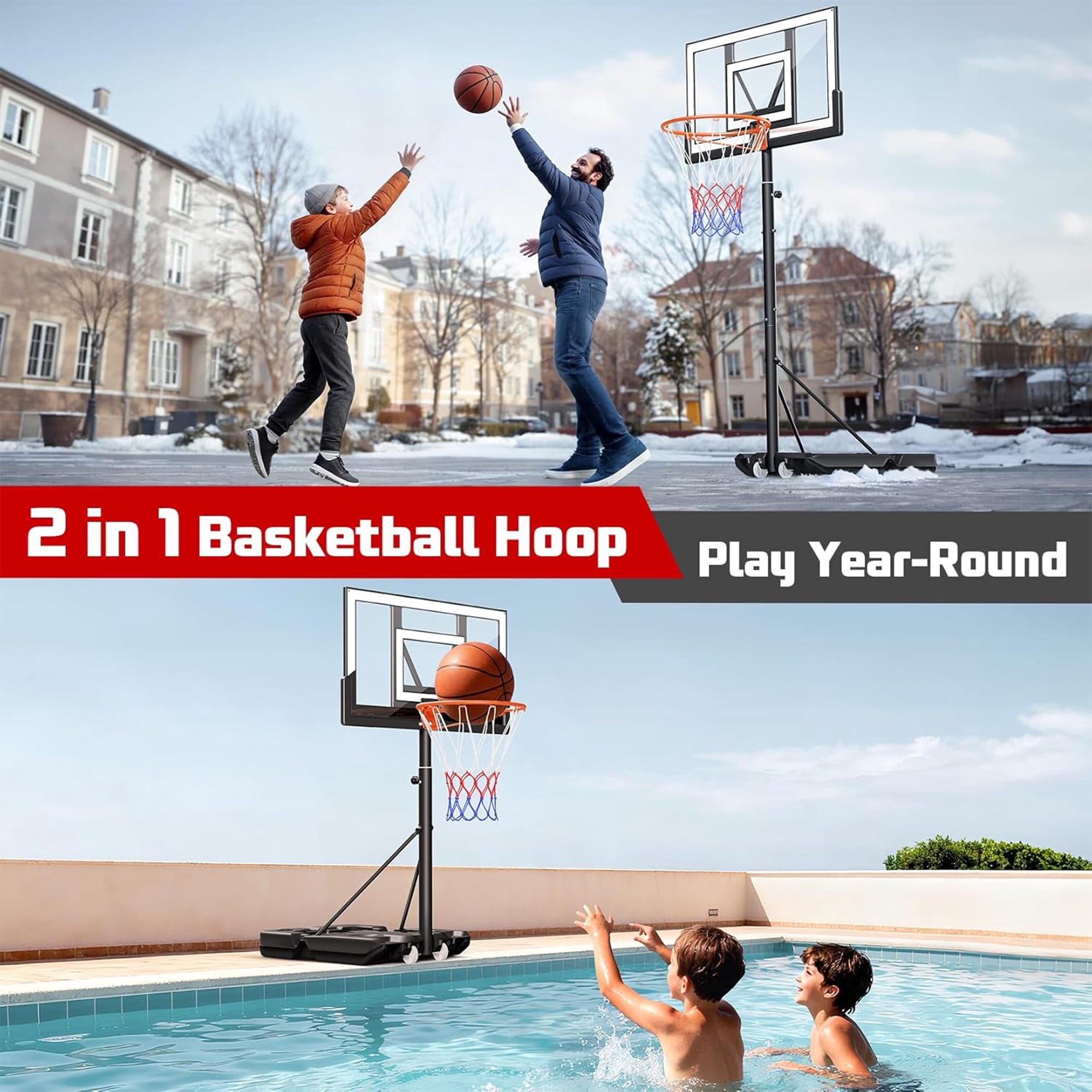 Toremore 40In. Portable Basketball Hoop, Outdoor 3.3-10 FT Height Adjustable Basketball Goal System with Shatterproof Backboard for Kids Youth Teens in Backyard/Driveway/Indoor