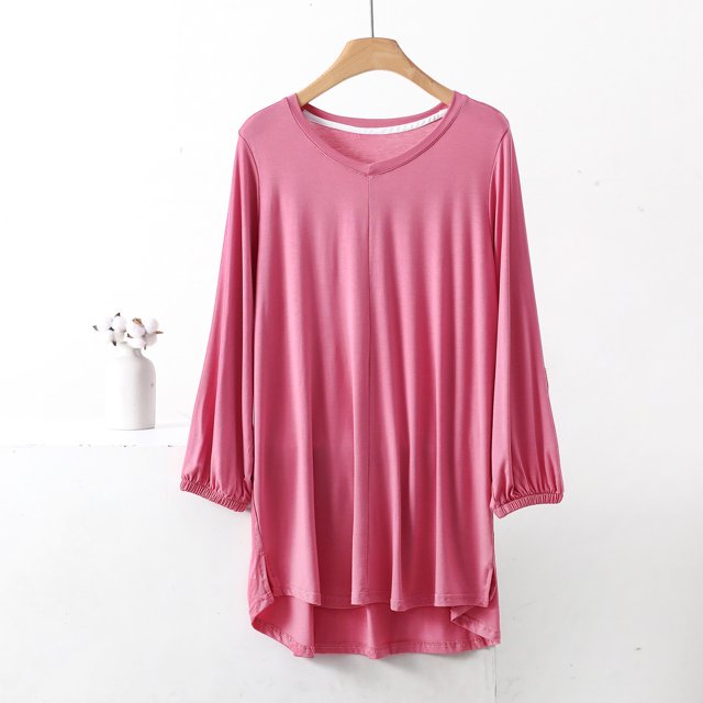 AherBiu T-Shirts pour Femmes Col Rond Ample Pyjama T-Shirts Été Léger Doux Manches Courtes Tunique Hauts Couleur Unie