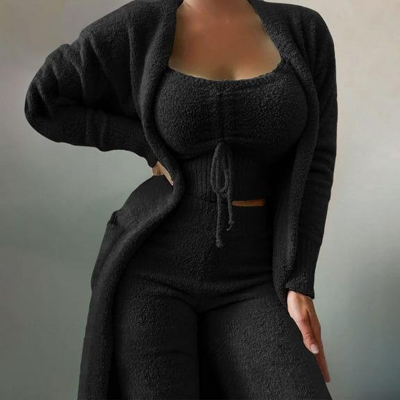 BONIXOOM Matching Christmas Pajamas For Couples Womens Christmas Pajamas Loungewear None Long Sleeve Solid Sleepwear Sets Black XL