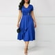 thumbnail image 4 of Dnzceghtig Vestido De Fiesta A Media Pierna Ajustado con Cintura Asimétrica Y Cuello En V De Manga Corta para Mujer De Talla Grande,Azul 3XL, 4 of 4