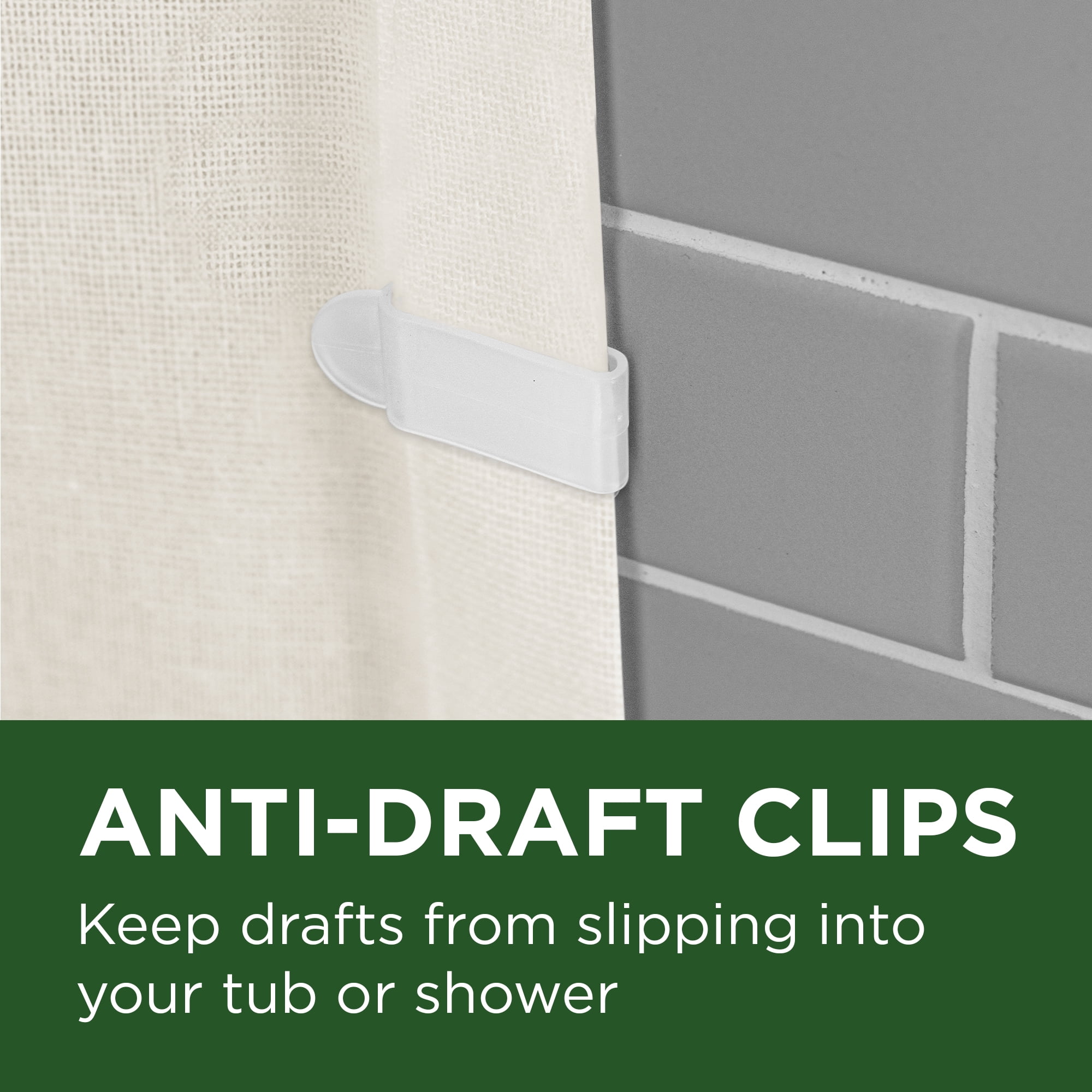 Zenna Home Ivory Recycled Cotton 100% Waterproof Fabric Shower Curtain Liner with Anti-Draft Clips, 70" x 72"