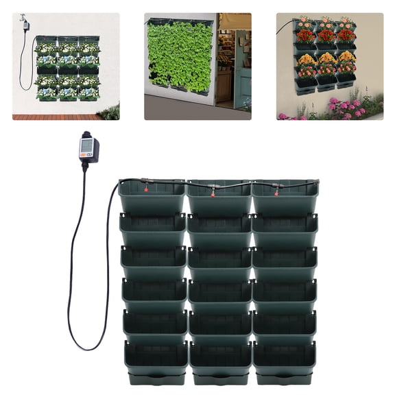 18 Pots Self-Watering Wall-Mounted Planter, 39.4”L x 39.4”H Vertical Wall Planter Self Watering Stackable Planters Vertical Garden Wall Garden Planter Outdoor Indoor for Herbs Flowers Strawberries