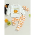 thumbnail image 2 of Halloween Infant Baby Girls Holiday Clothes Cutest Pumpkin Sweatshirts Long Pants Set Headband Fall Casual Outfits, 2 of 8