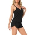 thumbnail image 4 of NOMADIC NOOK Women's Mother's Day 2 Pack Pajama Sets Sleeveless Nightwear Ribbed Knit Lace-Trim V-Neck Cami Top with Shorts Lingerie Set X-Large Black/Green, 4 of 6
