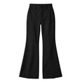 thumbnail image 5 of Linen Blend Flare Dress Pants for Women High Waist Double Button Loose Bootcut Pants Business Casual Pants with Pockets for Daily office Black, 5 of 6