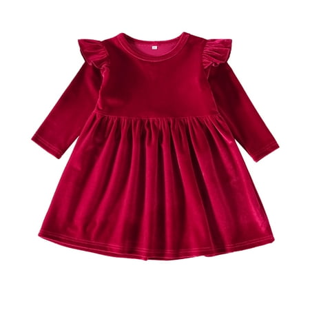 

IDOPIP Toddler Baby Girls Velvet Tutu Dress Ruffle Long Sleeve Princess Pageant Party Wedding Dresses Fall Winter Clothes Infant Kids Birthday Holiday Playwear Dresses Outfits 18-24 Months Red