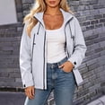 thumbnail image 2 of Zynoxe Plus Size Rain Jacket Women Trendy Waterproof Zip Up Adjustable Cuffs Raincoat with Drawstring Hood Outdoor Travel Hiking Windbreaker Gray S, 2 of 7