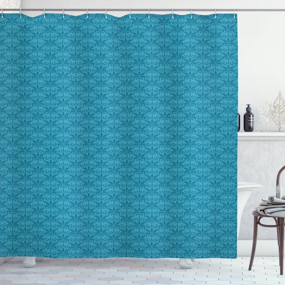 Vintage Shower Curtain, Victorian Inspired Flourish Pattern in Blue Tones Monochrome Design, Fabric Bathroom Set with Hooks, 69W X 70L Inches, Sea Blue Dark Turquoise, by Ambesonne