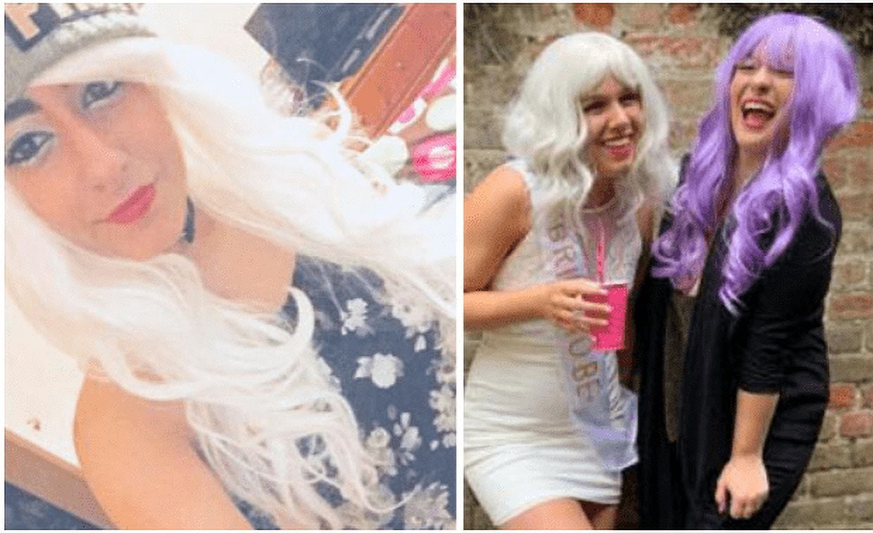 RightOn Long Wavy Wig with Bangs White Wig for Women Girls Synthetic Wig Long Wig White Wigs for Daily Party with Wig Cap