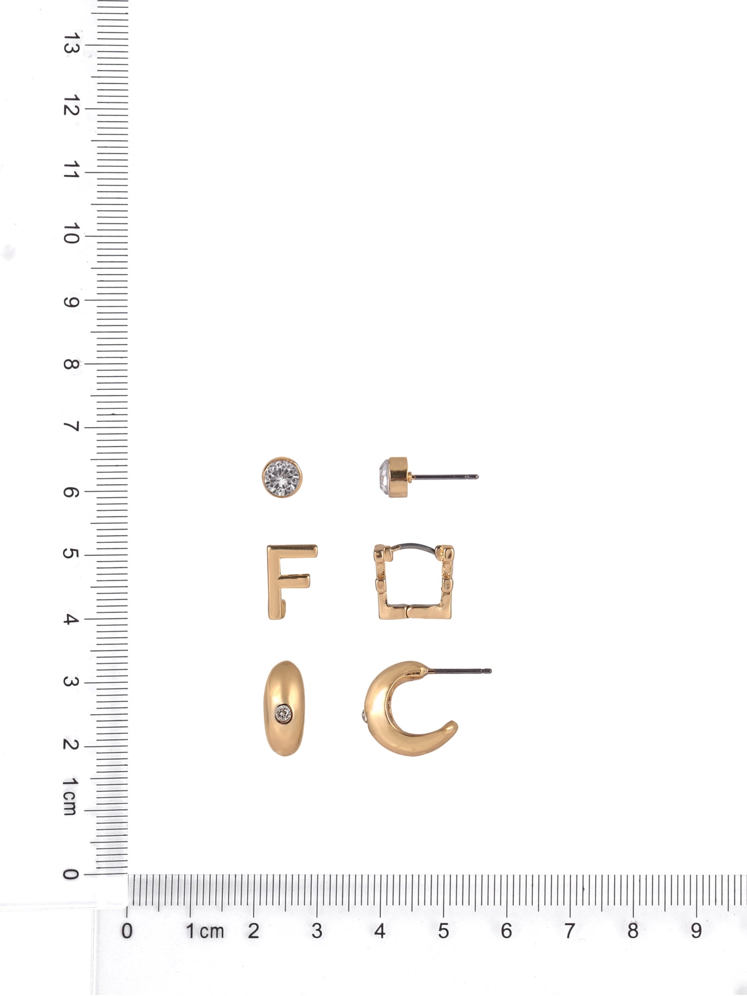 Time and Tru Goldtone 3-On Crystal Stud, Hoop, Initial "F" Earring Set