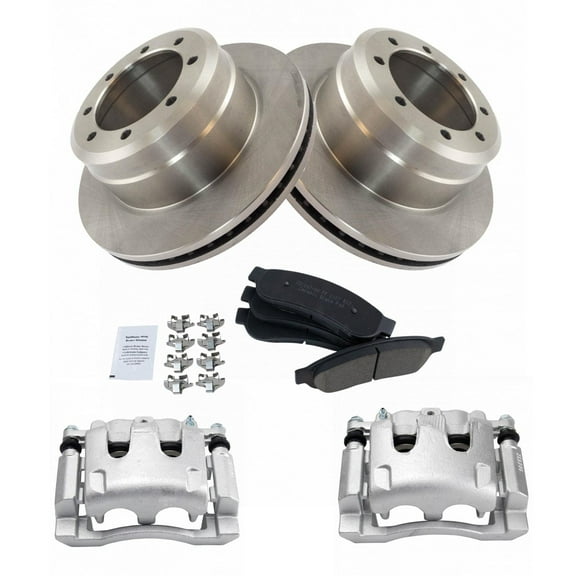 TRQ Rear Brake Pad & Rotor Kit Brake Caliper Brake Pads Brake Rotor Ceramic Fits Select 2005-2007 Ford F-350 Super Duty 2011-2012 F-450 Super Duty