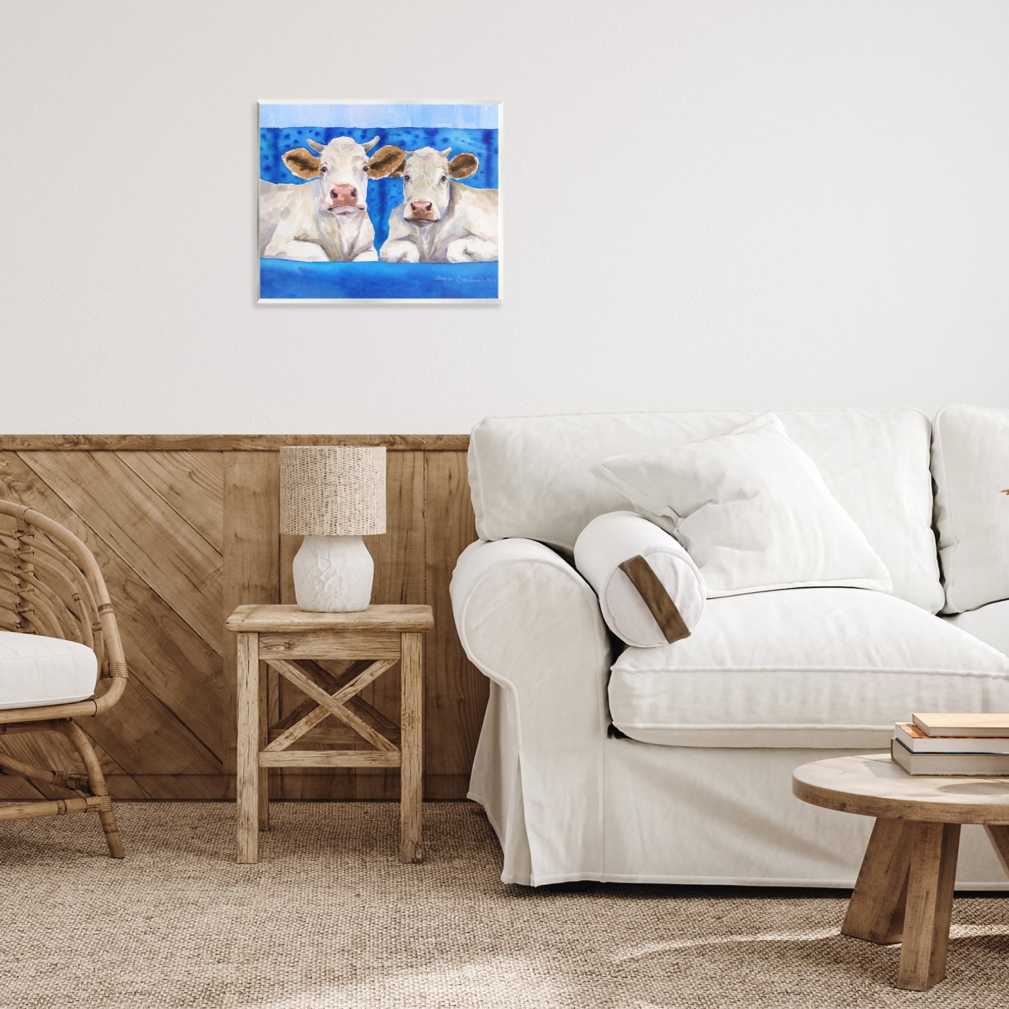 Stupell Industries White Cows on Blue Sofa Wall Plaque Art, design by George Dyachenko