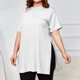 thumbnail image 2 of Oversized Tshirt Dress Women Crew Neck Side Slit Womens Blouses Loose Lightweight Casual Womens Summer Tops Short Sleeve, 2 of 5
